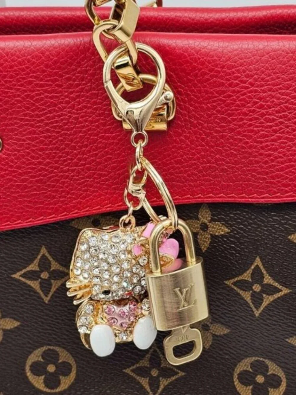 Authentic Louis Vuitton Gold Lock 🔒 Keychain Bag Unbranded Hello Kitty Charm LV